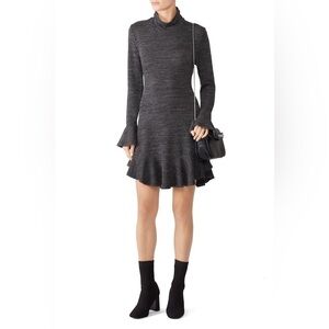 Shilla Exotic Mari Fill Ruffle Dress Womens XL Gray Tight Knit Mini Long Sleeve